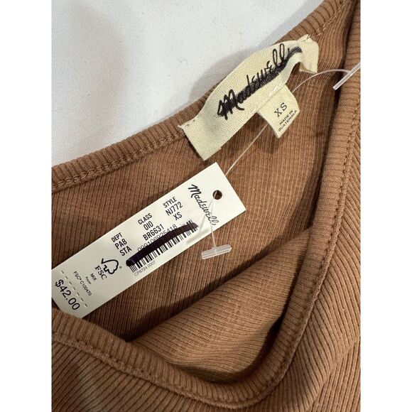 Madewell Brightside Ribbed One Shoulder Stretch Tank Brown NWT XS - Picture 3 of 4